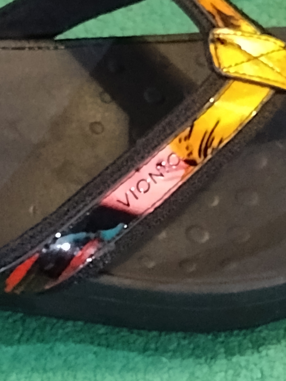Vionic Women's Black Flip Flop Sandals with Yellow-Orange Accent - Picture 7 of 12